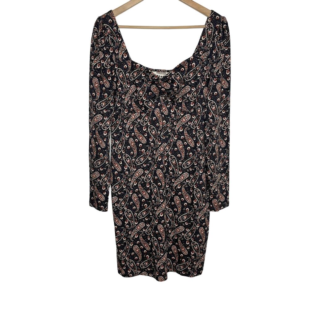 Boden Womens Sweetheart Jersey Mini Dress 10R Blue Paisley Long Sleeve Cotton - Picture 3 of 13